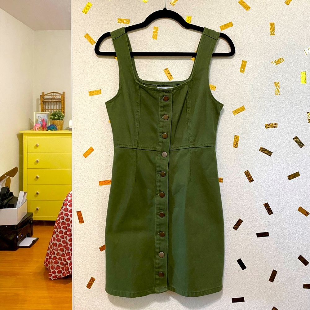 Urban Outfitters olive denim pinafore dress